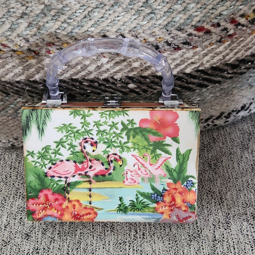 Tropical Flamingo Print Top-Handle Bag - Pink - Picture 2 of 5